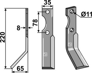 Dent rotative 220x35mm, gauche