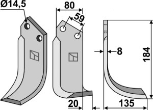 Freesmes 184x80mm, rechts