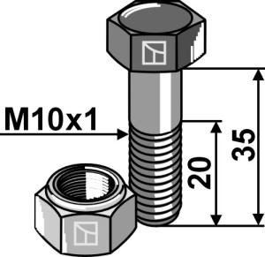 Zeskantmoer M10x1x35 met borgmoer