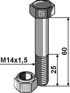 Zeskantmoer M14x1,5x60 met borgmoer