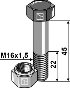 Zeskantmoer M16x1,5x45 met borgmoer