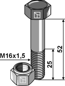 Zeskantmoer M16x1,5x52 met borgmoer