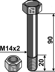 Zeskantbout M14x2x90 met borgmoer