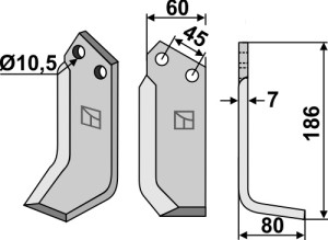 Freesmes 186x60mm, rechts