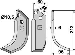 Freesmes 213x60mm, rechts