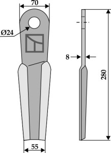 Klepel 280x70mm - rechts