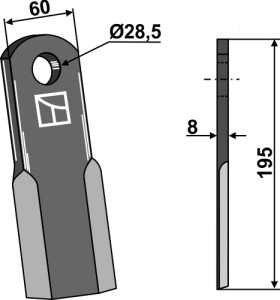 Recht mes 195x60mm