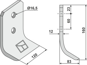 Mes voor grachtenfrees 160x120mm