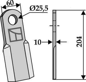 Recht mes 204x60mm
