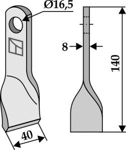 Gedraaid mes 140x40mm