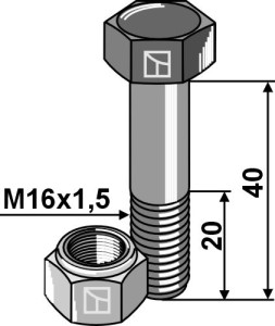Zeskantmoer M16x1,5x40 met borgmoer