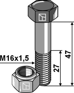 Zeskantmoer M16x1,5x47 met borgmoer