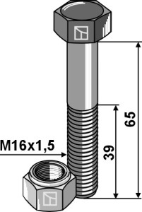 Zeskantmoer M16x1,5x65 met borgmoer