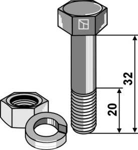 Bout met moer en veerring - 7/16x32 12.9