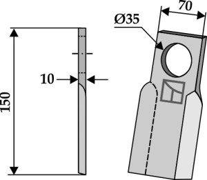Recht mes 150x70mm, links