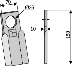 Recht mes 150x70mm, rechts