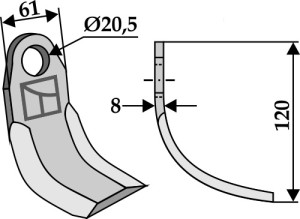 Gebogen mes 120x61mm