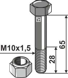 Zeskantmoer M10x1,5x65 met borgmoer