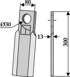 Recht mes 300x80mm