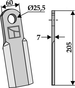 Recht mes 205x60mm
