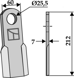 Recht mes 212x60mm
