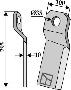 Mulchmes gedraaid 295x100mm - kort - links
