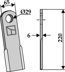 Recht mes 220x65mm
