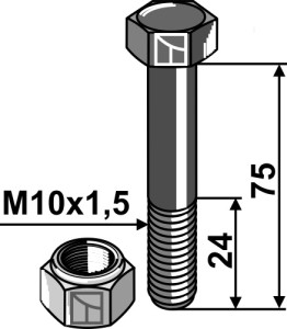 Zeskantbout M10x1,5x75 met borgmoer