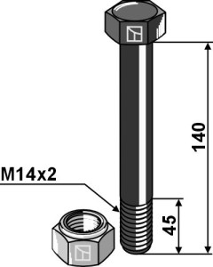 Zeskantbout M14x2x140  met borgmoer