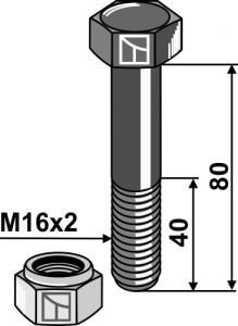 Zeskantbout M16x2x80 met borgmoer