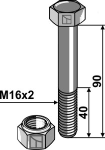 Zeskantbout M16x2x90 met borgmoer