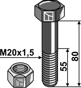 Zeskantbout M20x1,5x80 met borgmoer