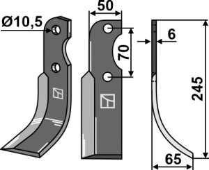 Freesmes 245x50mm, rechts