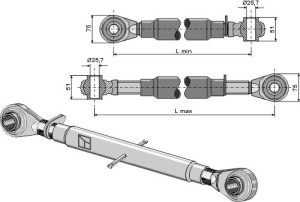 Topstang met geharde kogels M30x3,5