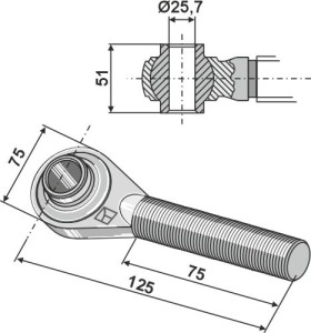 Spindel met geharde kogels M30x3,5