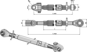Oberlenker mit gehärteten Kugelaugen und Gelenkkopf M36x3
