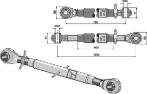 Oberlenker mit gehärteten Kugelaugen M36x3
