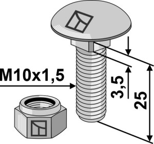 Boulon à tête bombée M10x1,5x25 avec écrou à freinage interne
