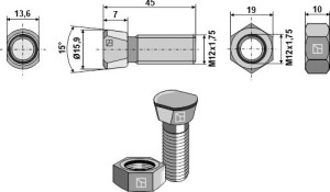 Plough bolt M12x1,75x45 with hexagon nut