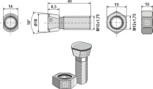 Plough bolt M12x1,75x40 with hexagon nut