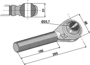 Spindel links - M36x4 Kat. II