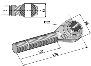 Spindel links - M36x4 Kat. III
