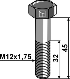 Zeskantmoer M12x1,75x45 zonder moer