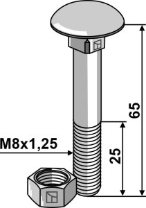 Bolt M8x1,25x65 galvanized with nut
