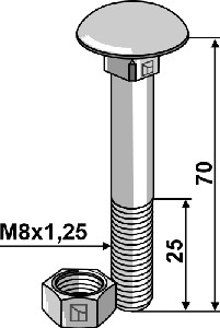 Bolt M8x1,25x70 galvanized with nut