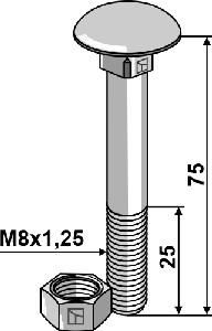 Bolt M8x1,25x75 galvanized with nut