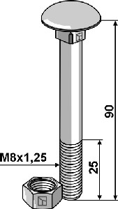 Bolt M8x1,25x90 galvanized with nut