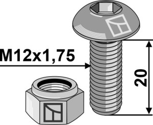 Boulon à tête bombée avec six pans creux M12x1,75x20 - galvanisé - avec écrou