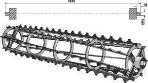 Cage roller notched bars with shaft Ø25 - 1070mm