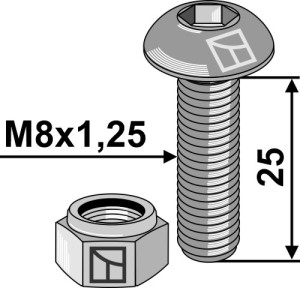 Boulon à tête bombée M8x1,25x25 avec six pans creux avec écrou